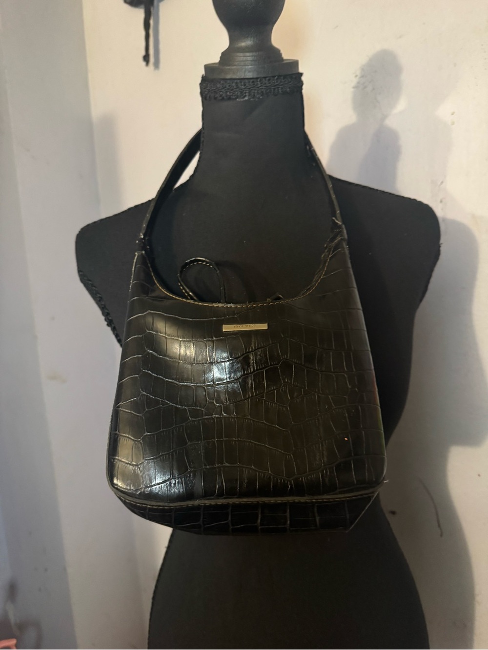 Nine West Black Croc-Embossed Shoulder Bag